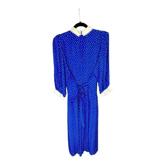 Vintage Blue Dress Polka Dots Peter Pan Collar Whimsical Rare Find - Picture 16 of 16